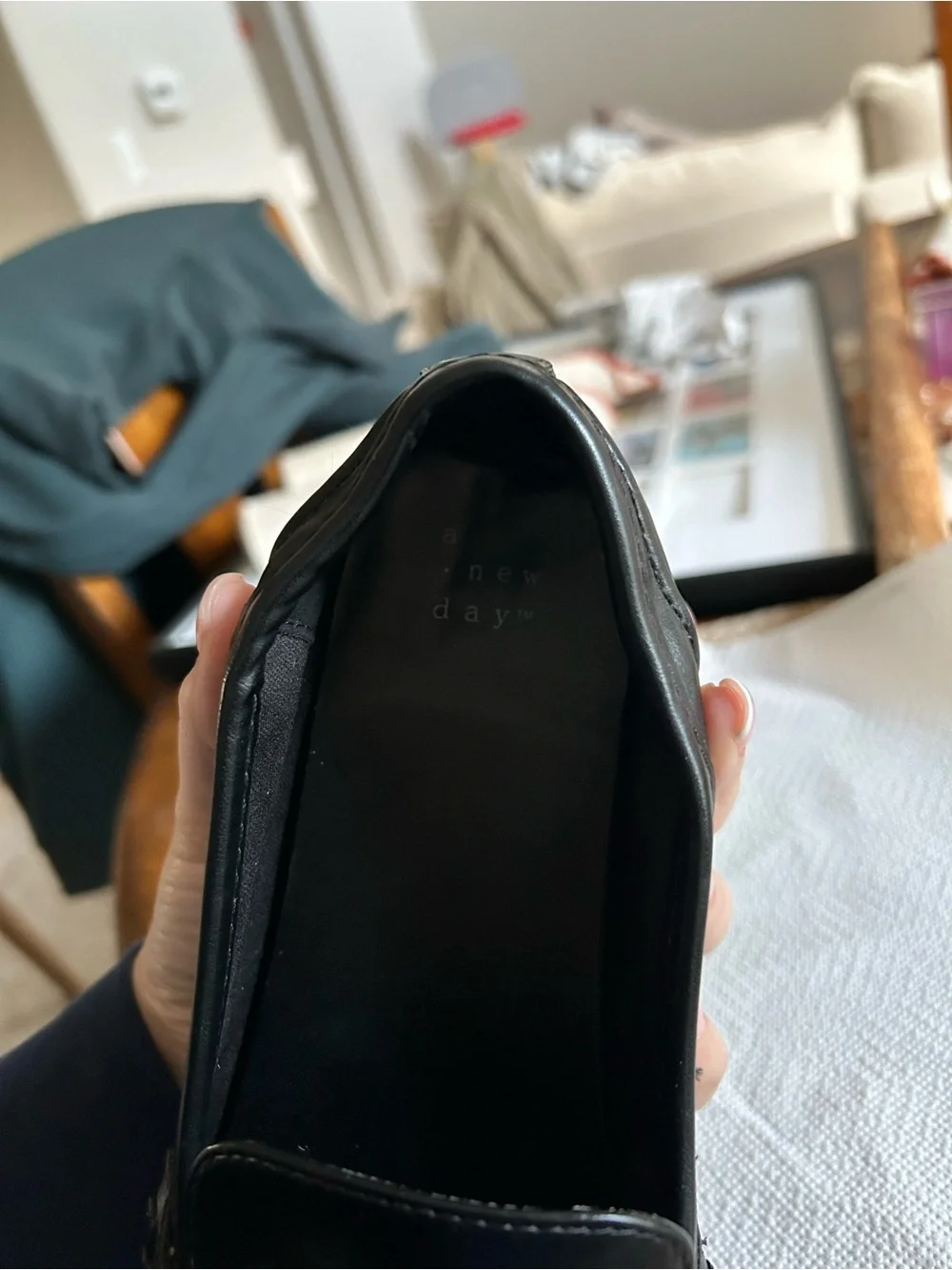 a new day Black Leather Bit Loafers with Gold Hardware